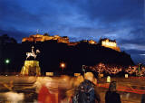 Edinburgh Castle and Christmas Lights on the trees in Princes Street Gardens