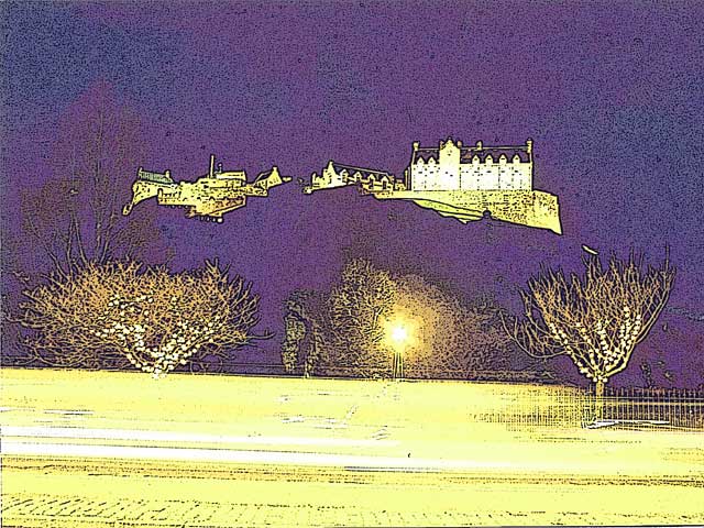 Edinburgh Castle and Christmas Lights on the trees in West Princes Street Gardens