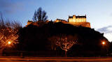 Edinburgh Castle and Christmas Lights on the trees in West Princes Street Gardens