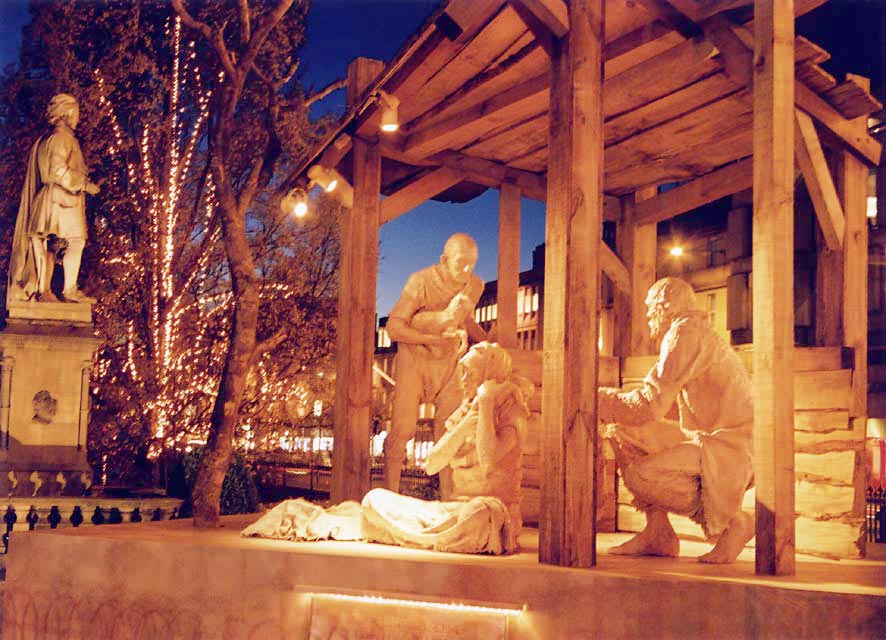 Crib in West Princes Street Gardens beside the statue to Allan Ramsay and the Winter Floral Clock