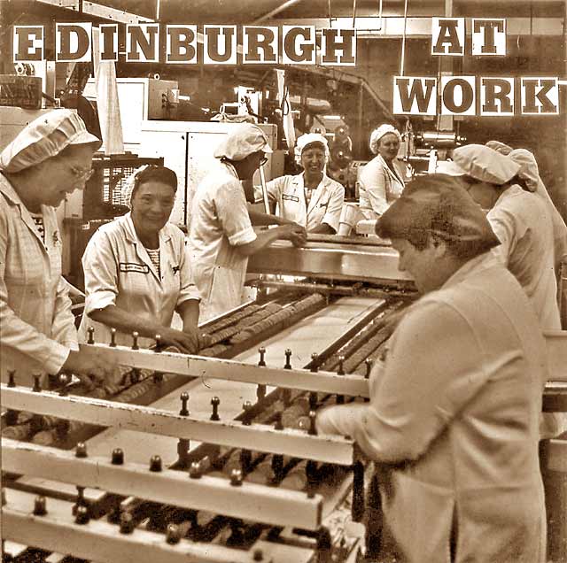 Photograph of people at work in Burton's Biscuit Factory  -  with 'Edinburgh at Work' title 