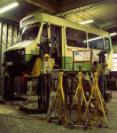 Eastern Scottish Bus Depot at New Street, Edinburgh  -  Maintenance of one of the buses recently introduced for the Edinburgh Wester Hailes Route