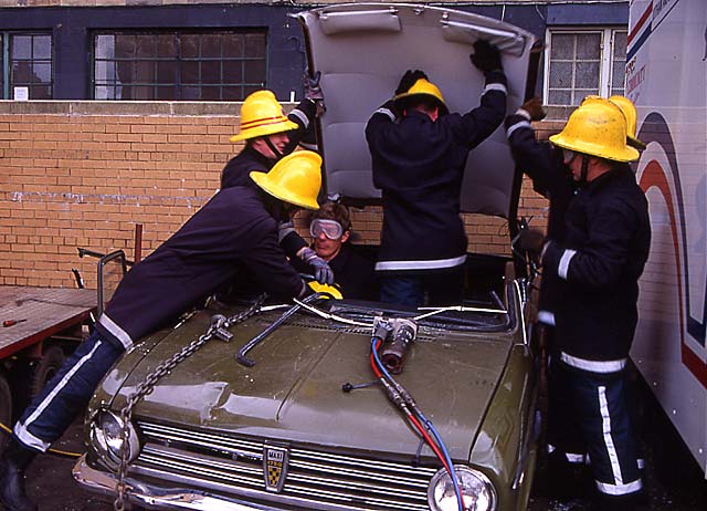 Training for rescuing victims from car crashes - Tollcross Fire Station - 22 June 1993
