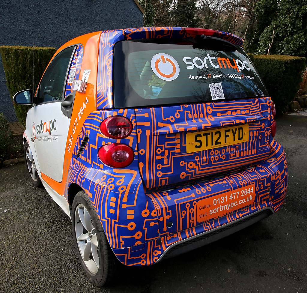 A car advertising 'Sort My PC' business, Colinton Road, Colinton  -  February 2013