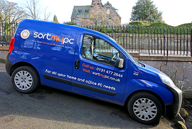A van advertising 'Sort My PC' business, Colinton Road, Colinton  -  March 2013