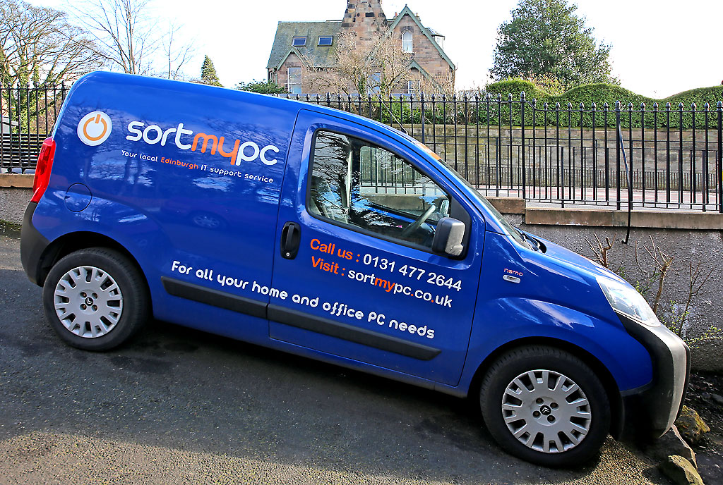 A van advertising 'Sort My PC' business, Colinton Road, Colinton  -  March 2013
