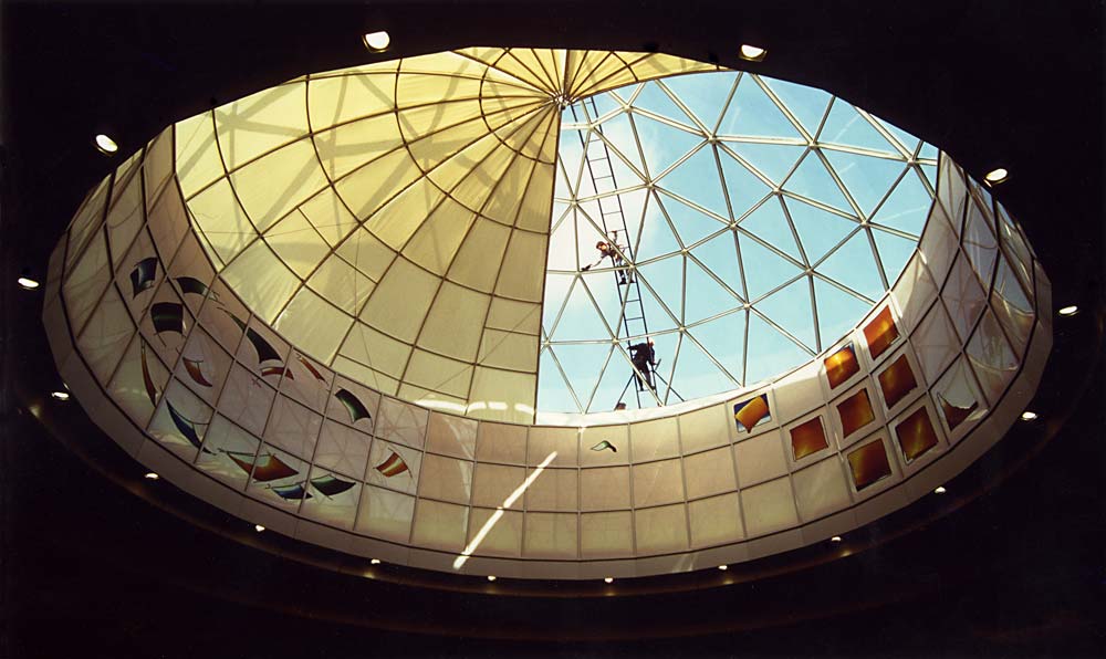 Edinburgh at Work  -   Window cleaners clean one of the domes on the roof of The Standard Life Assurance Company's new administrative office at Tanfield, Edinburgh