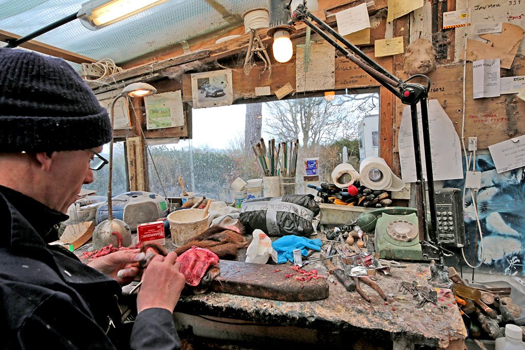 George Jamieson in his taxidermy workshop at Cramond Tower