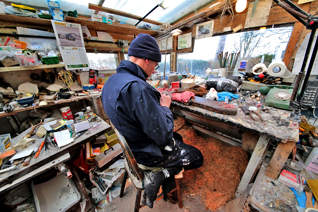 George Jamieson in his taxidermy workshop at Cramond Tower