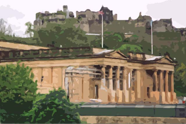 Photograph by Peter Stubbs  -  Edinburgh  -  May 2002  -  The Royal Scottish Academy and Edinburgh Castle