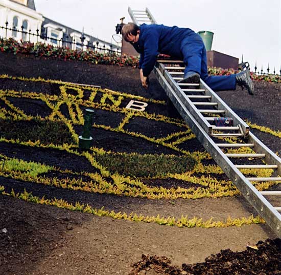 The Winter Floral Clock being created in Princes Street Gardens  -  October 2003