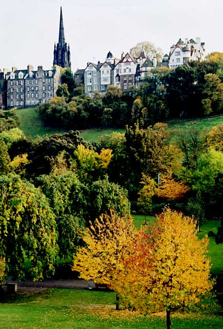 Princes Street Gardens in October  -  looking towards Ramsay Garden