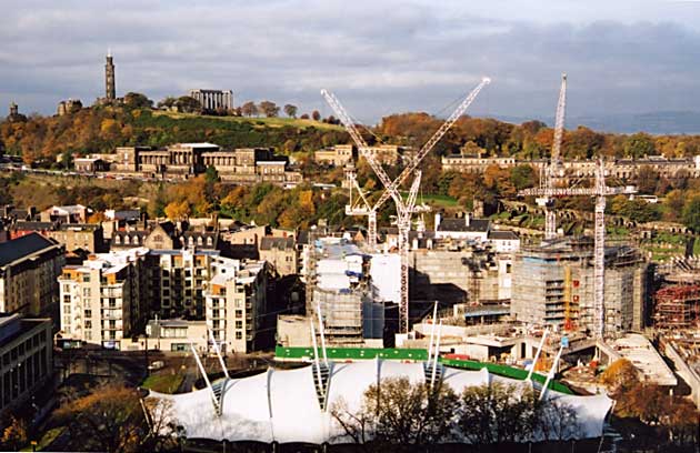 Photograph by Peter Stubbs - Edinburgh - November 2002 - View to the north from Queen's Park - looking towards Calton Hill