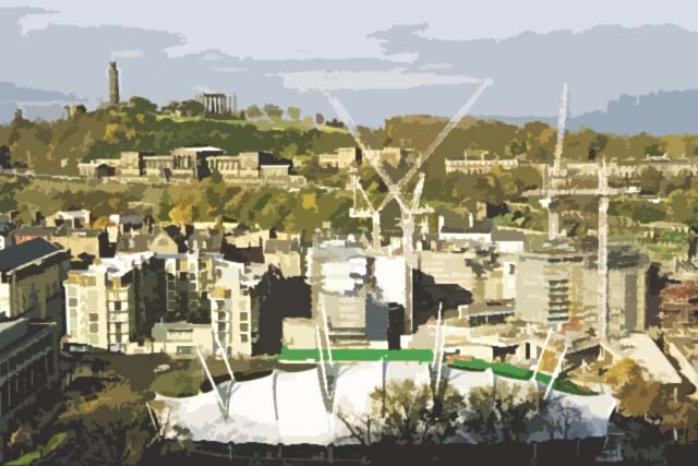 Photograph by Peter Stubbs  -  Edinburgh  -  November 2002  -  View to the North from Queen's Park  -  looking towards Calton Hill