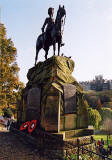 Photograph by Peter Stubbs  -  Edinburgh  -  November 2002  -  The Royal Scots Greys statue in West Princes Street Gardens with  Remembrance Day Wreathes