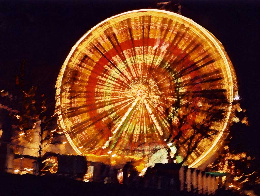Photograph by Peter Stubbs  -  Edinburgh  -  December 2002  - The Big Wheel in Princes Street Gardens beside the Scott Monument