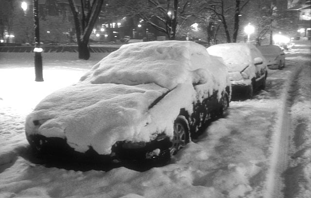 Parked cars near McGill University -  after a late-winter snow storm