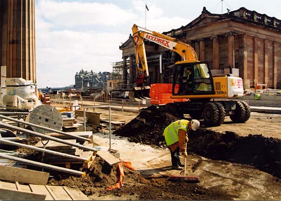 The Natonal Gallery of Scotland  - View of the newly re-covered ground beteween the two galleries at the Foot of the Mound  -  8 April 2003