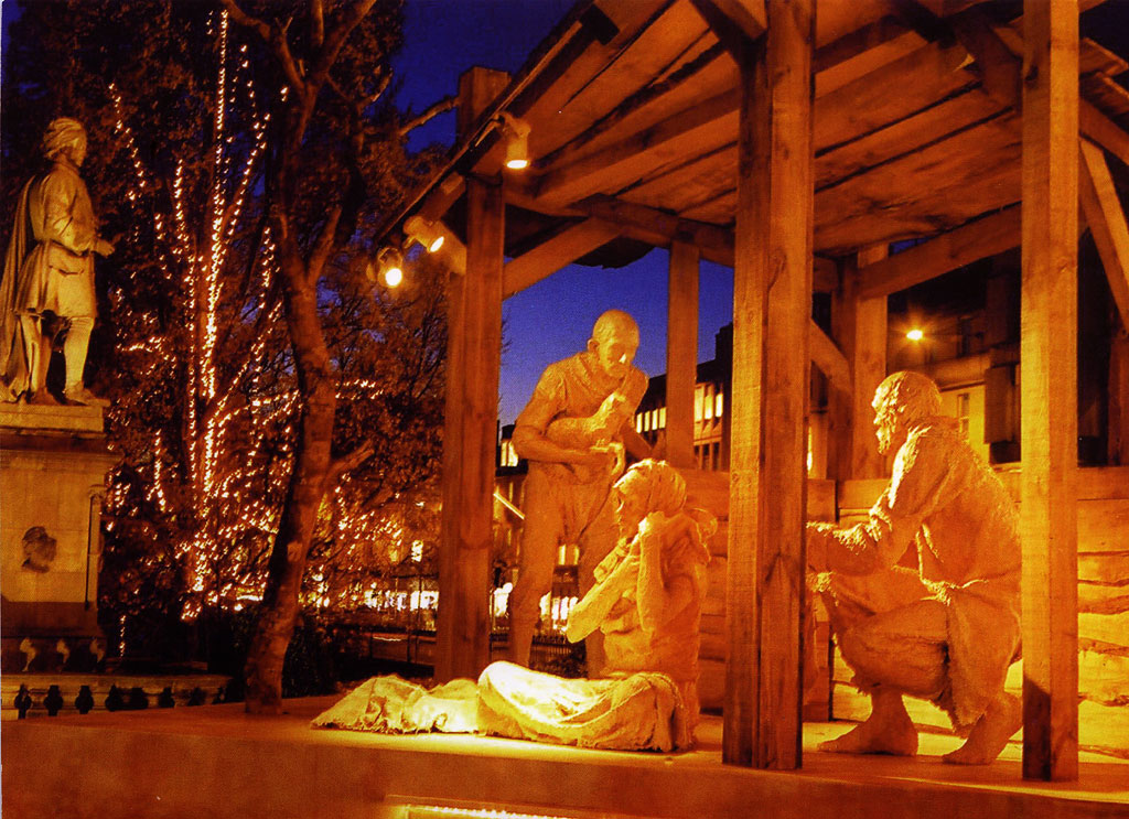 Christmas card published by Bethany Christian Charity, featuring my photograph of a crib in West Princes Street Garden beside the foot of the Mound 