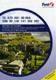 Photograph of Salisbury Crags in Holyrood Park and Canongate area on the cover of a First Bus Timetable, Falkirk Area