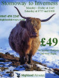 An Advert for Highland Airways, featuring  my photo of a highland cow near Crianlarich