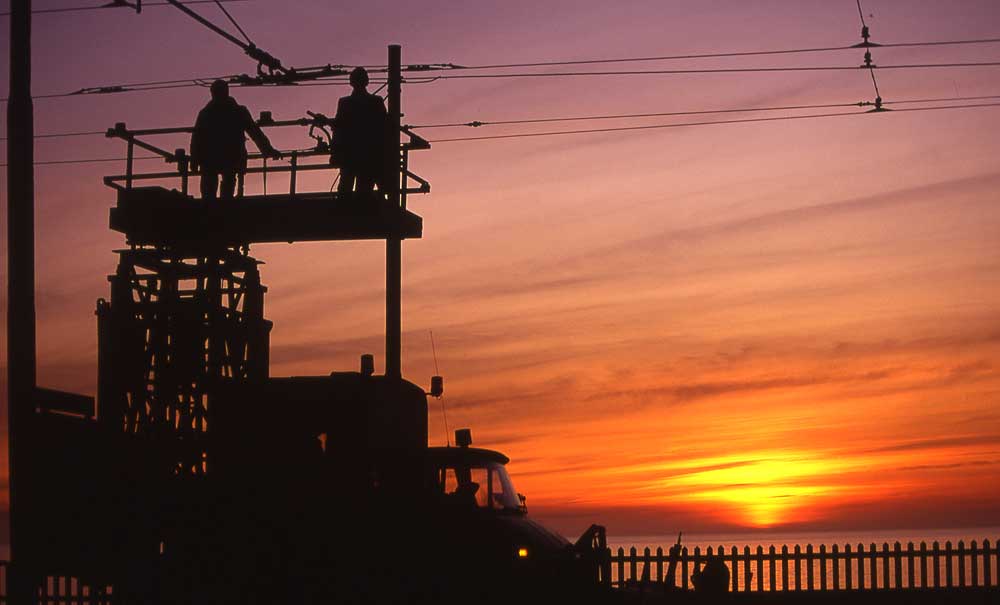 Photographs by Peter Stubbs&nbsp; - Blackpool&nbsp; -&nbsp; Overhead Workers - repairing the tram wires