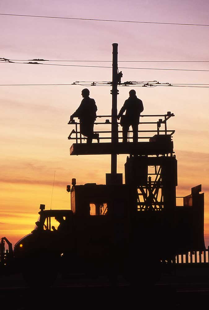 Photographs by Peter Stubbs&nbsp; - Blackpool&nbsp; -&nbsp; Overhead Workers - repairing the tram wires