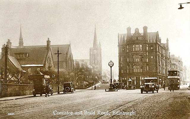 Postcard by an unidentified publisher  -  Looking towards Comiston Road and Braid Road, Morningside