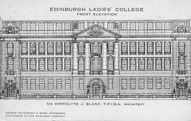 Edinburgh Ladies' College, Front Elevation  -  Postcard by an unidentified publisher