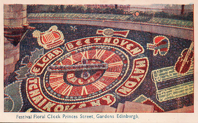 Postcard by Valentine -  Floral Clock in Princes Street Gardens  -  1948