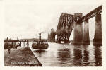 The Forth Rail Bridge and the ferry boat, Dundee, on the Queensferry Passage at South Queensferry  -  some time between 1920 and 1948