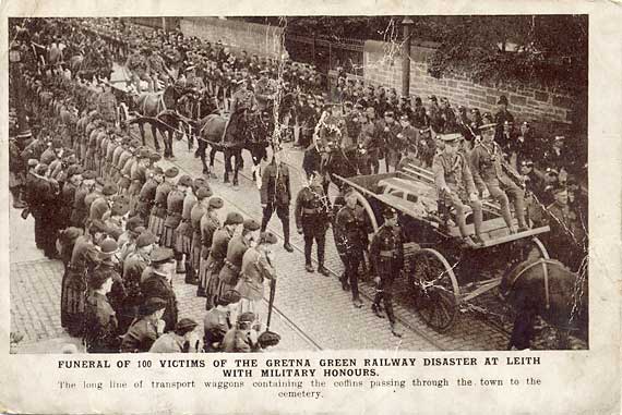 Postcard by an unidentified publisher  -  Funeral Procession  -  Gretna Green Disaster