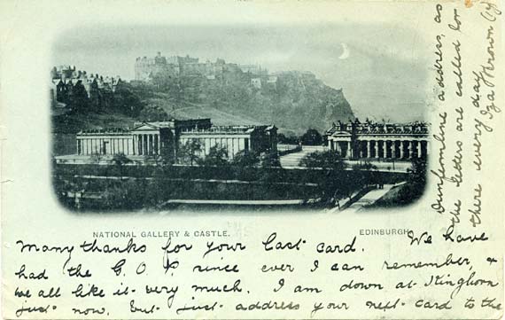 Early Postcard - Looking from the Scott Monument towards the National Galleries and Edinburgh Castle
