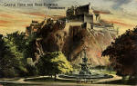 Postcard of the Ross Fountain in Princes Street Gardens and Edinburgh Castle in the style of an oil painting