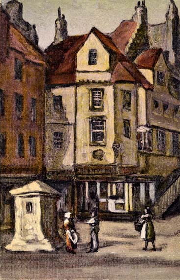 Postcard of John Knox House in the style of an oil painting