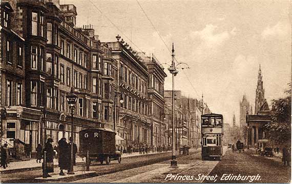 Postcard by an unidentified publisher  -    Looking to the east along Princes Street with a 'GR' Post Office Mail van on the northern side of the street