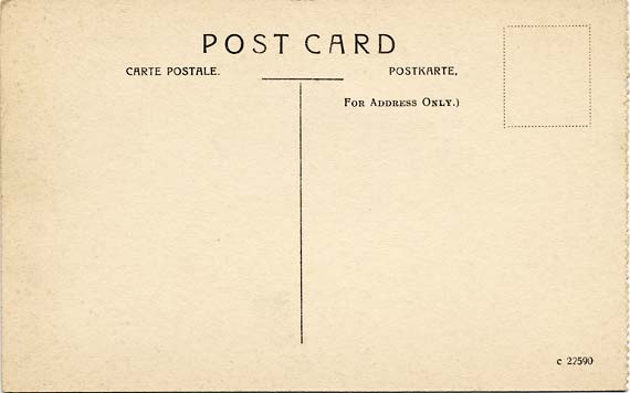 The back of a postcard by an unidentified publisher  -    Looking to the east along Princes Street with a 'GR' Post Office Mail van on the northern side of the street