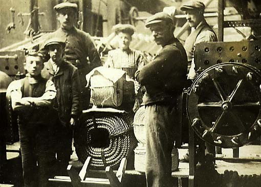 Photograph from an old post card  -  Rope workers, possibly at Restalrig