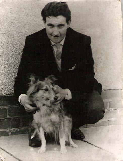 Matt Rooney, aged 28, with his landlady's dog