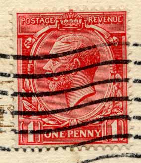 Penny stamp on postcard posted 1921