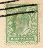 Halfpenny stamp on a postcard posted 1905