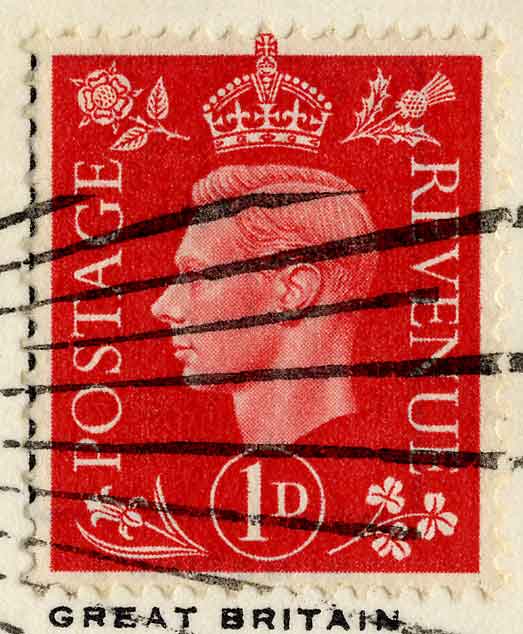 Enlargement of a King George VI stamp on a postcard  -  1937