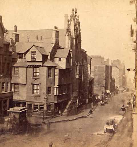 Enlargement from stereoscopic view by Archibald Burns  -  John Knox House in the Royal Mile