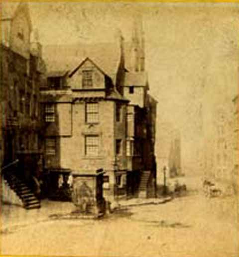 Enlargement from stereo view by Archibald Burns  -  John Knox House in the Royal MIle
