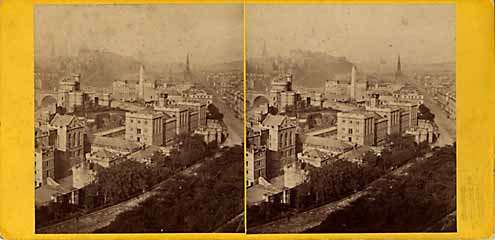 Archibald Burns stereo card  -  View from Calton Hill towards Edinburgh Castle