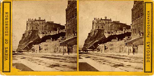 Stereo view by Douglas  -  Edinburgh Castle from Johnson Terrace