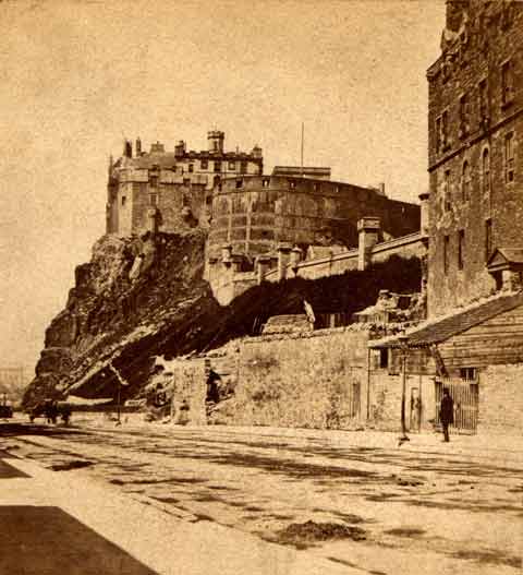 Enlargement from a stereo view by Douglas  -  Edinburgh Castle from Johnson Terrace