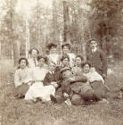 Enlargement of a stereo view by John Donaldson Edward  -  Group at Stow, including Marjory and John D Edward