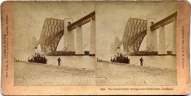 stereo view by Kilburn  -  The Forth Rail Bridge with ferry at South Queensferry Pier