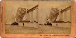 Stereoscopic view by BW Kilburn  -  The Forth Bridge, with boat at South Queensferry Pier